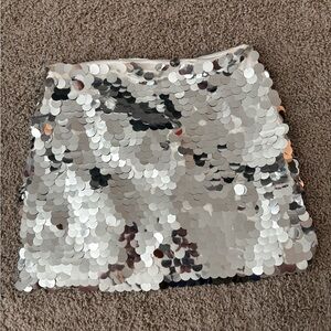 Silver Sequin Mini Skirt